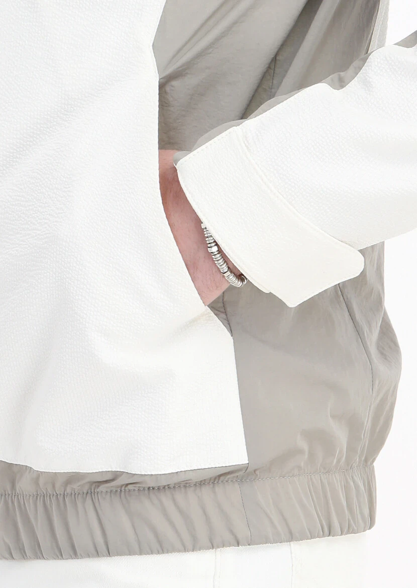 White Regular Fit Turtleneck Casual Weaving Coat - 6