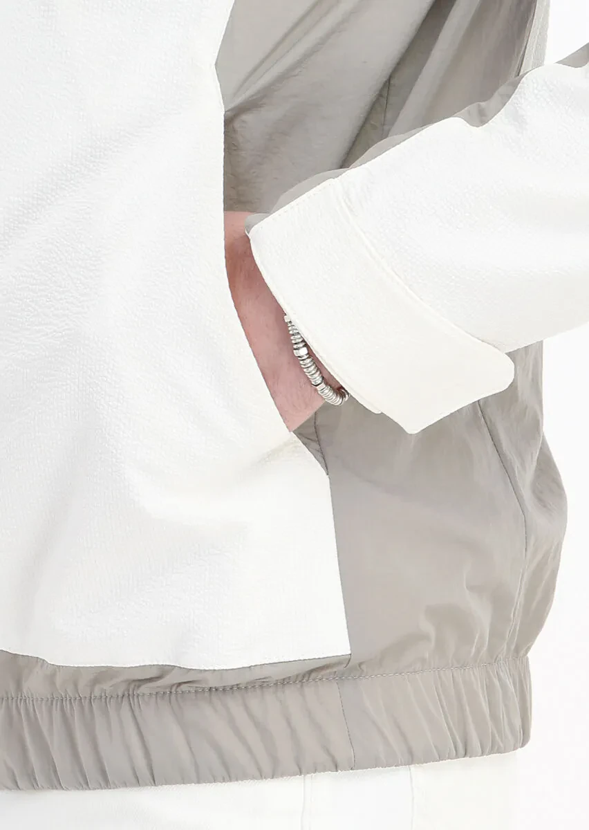 White Regular Fit Turtleneck Casual Weaving Coat - 6