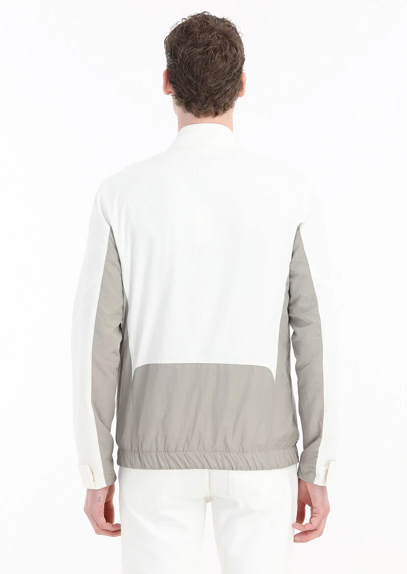 White Regular Fit Turtleneck Casual Weaving Coat - 7