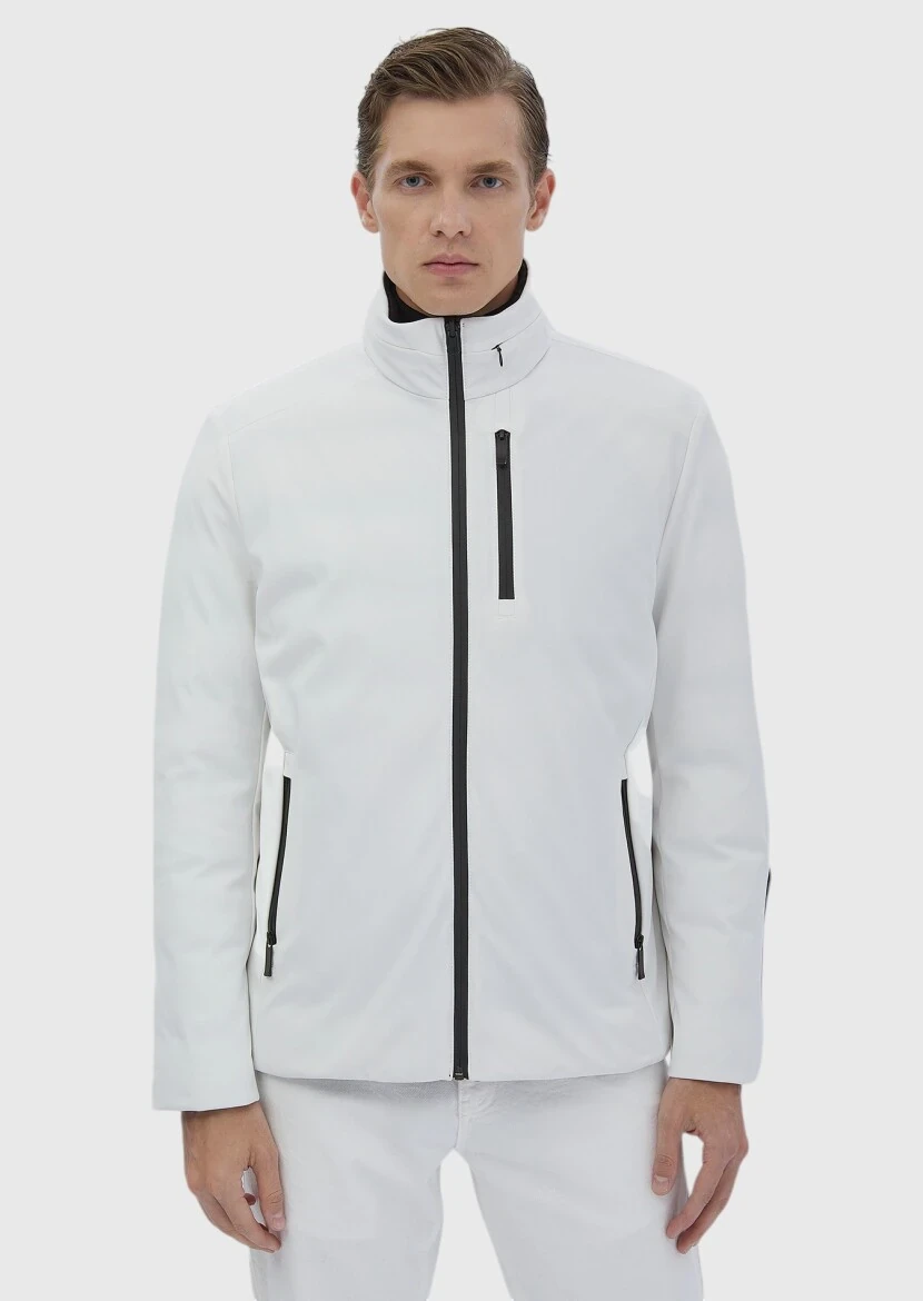 White Regular Fit Turtleneck Casual Weaving Double-Sided Coat - RAMSEY