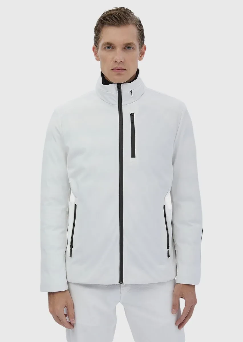 White Regular Fit Turtleneck Casual Weaving Double-Sided Coat - 2