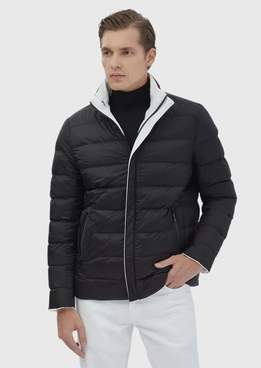 White Regular Fit Turtleneck Casual Weaving Double-Sided Coat - 3