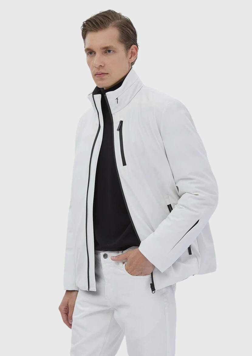 White Regular Fit Turtleneck Casual Weaving Double-Sided Coat - 4