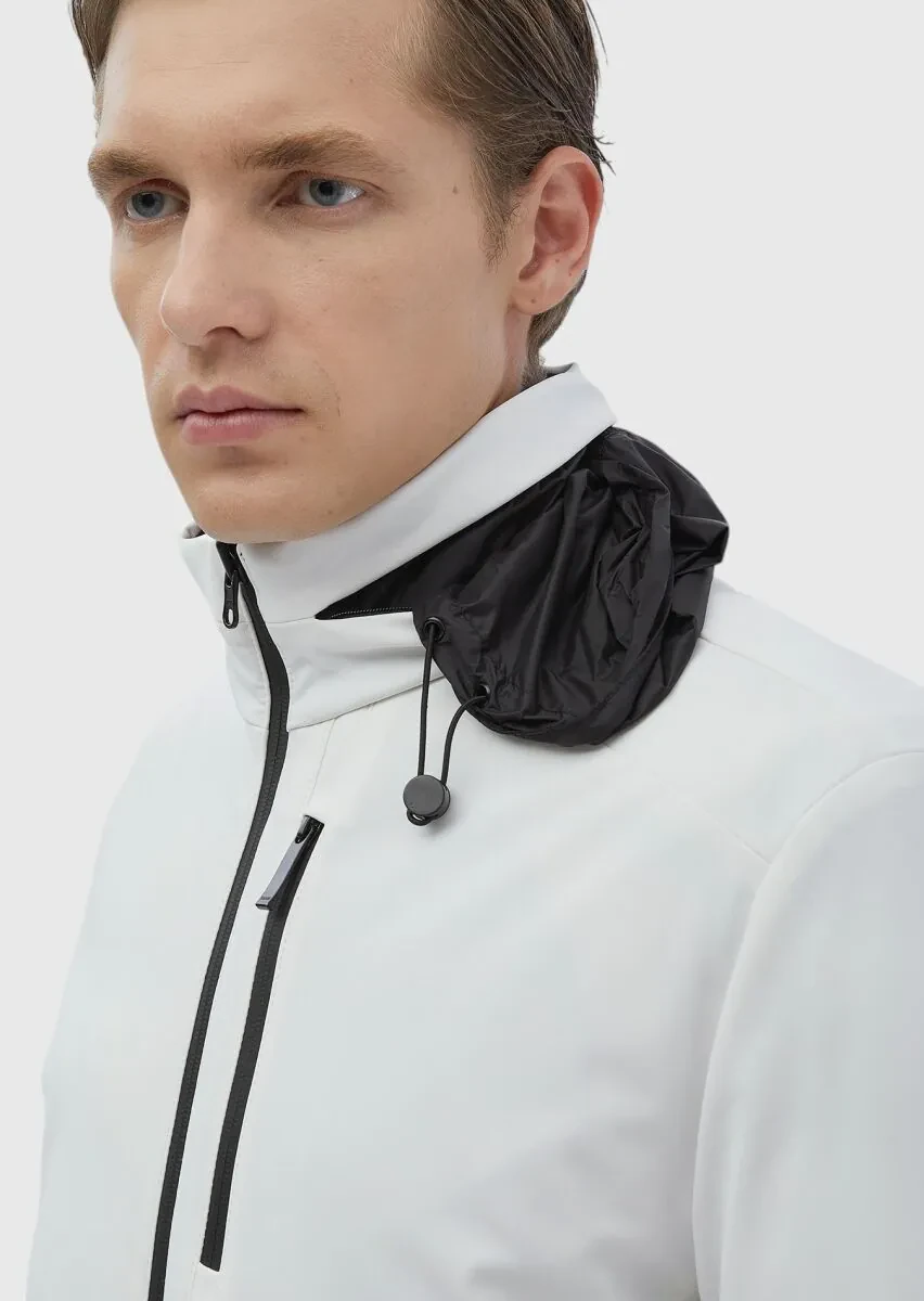 White Regular Fit Turtleneck Casual Weaving Double-Sided Coat - 8