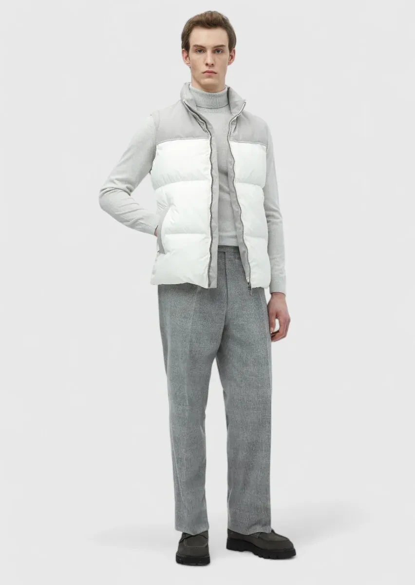 White Regular Fit Turtleneck Casual Weaving Puffer Vest - 2