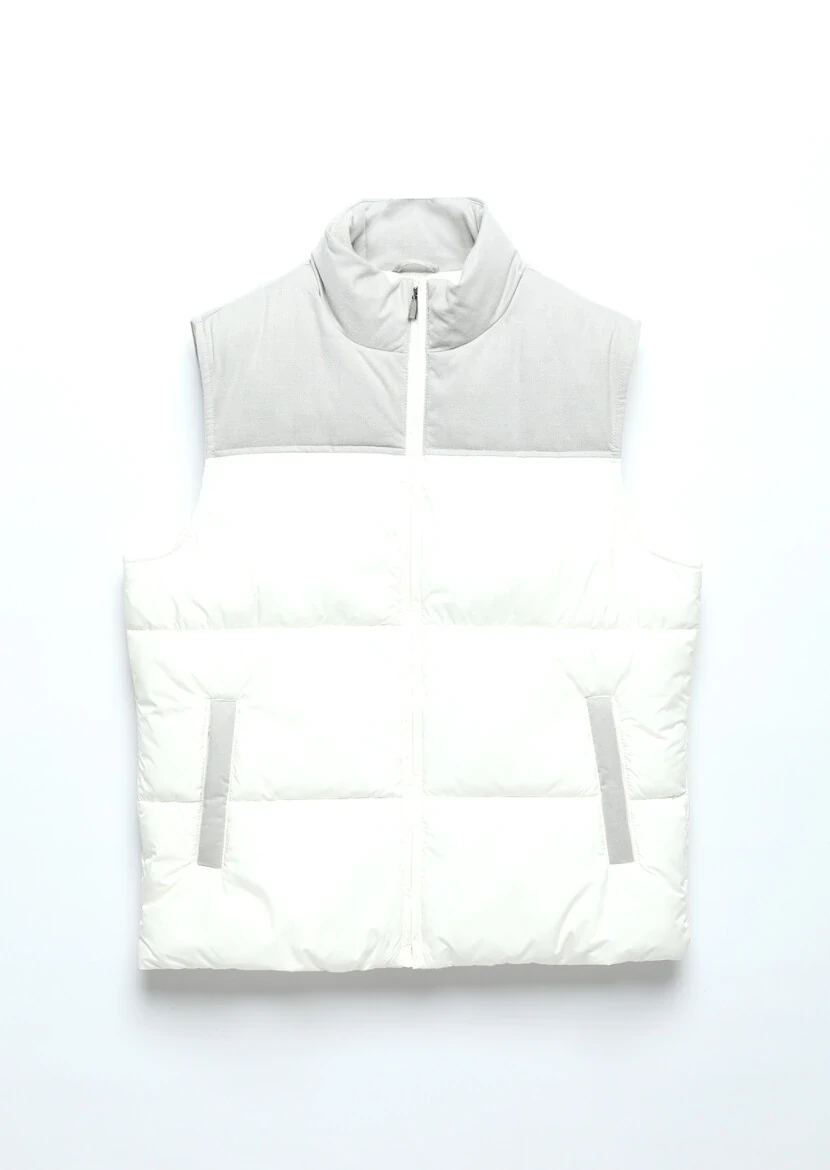 White Regular Fit Turtleneck Casual Weaving Puffer Vest - 7