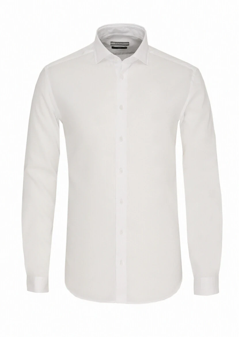 White Regular Fit Weaving Casual Cotton Blended Shirt - 1