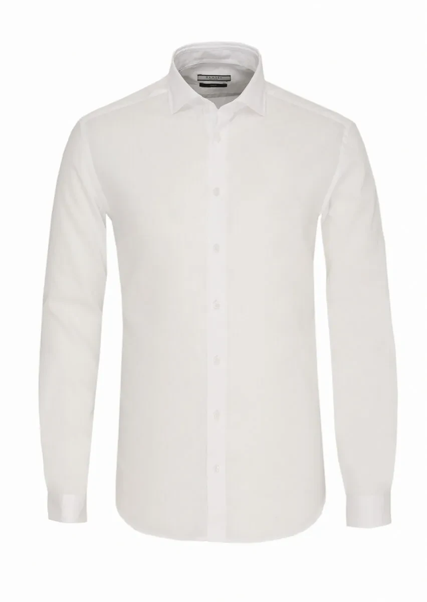 White Regular Fit Weaving Casual Cotton Blended Shirt - 1