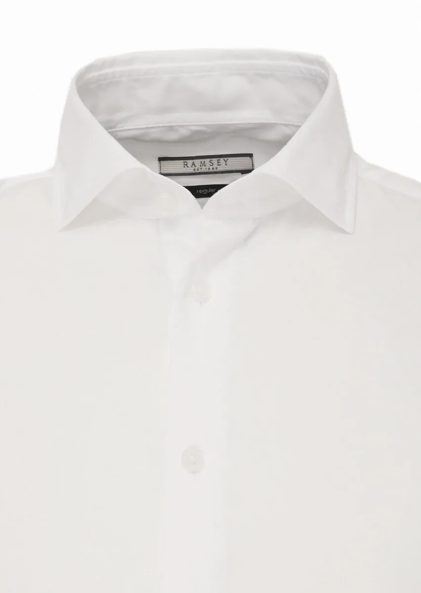 White Regular Fit Weaving Casual Cotton Blended Shirt - 2