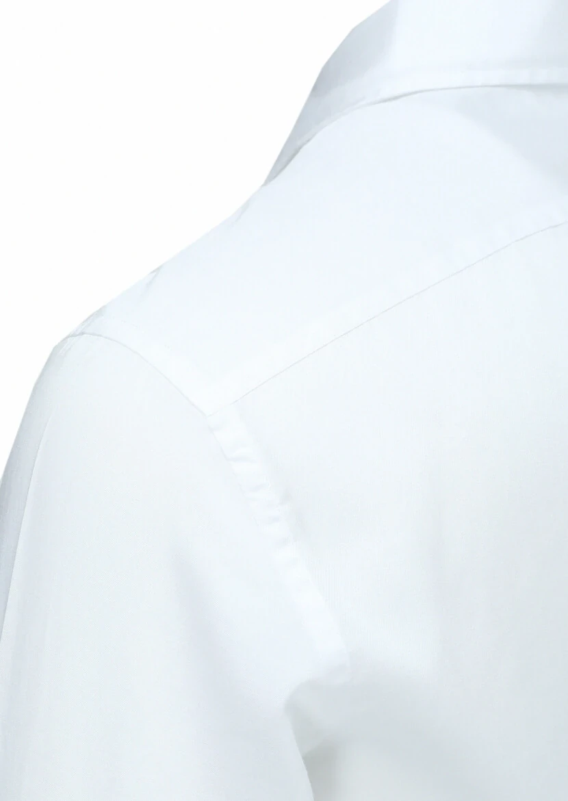 White Regular Fit Weaving Casual Cotton Blended Shirt - 3