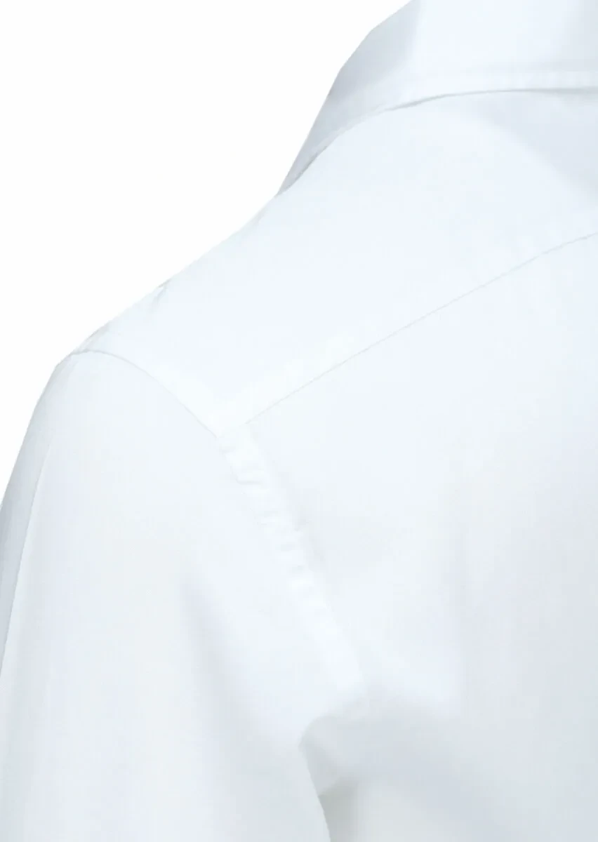 White Regular Fit Weaving Casual Cotton Blended Shirt - 3