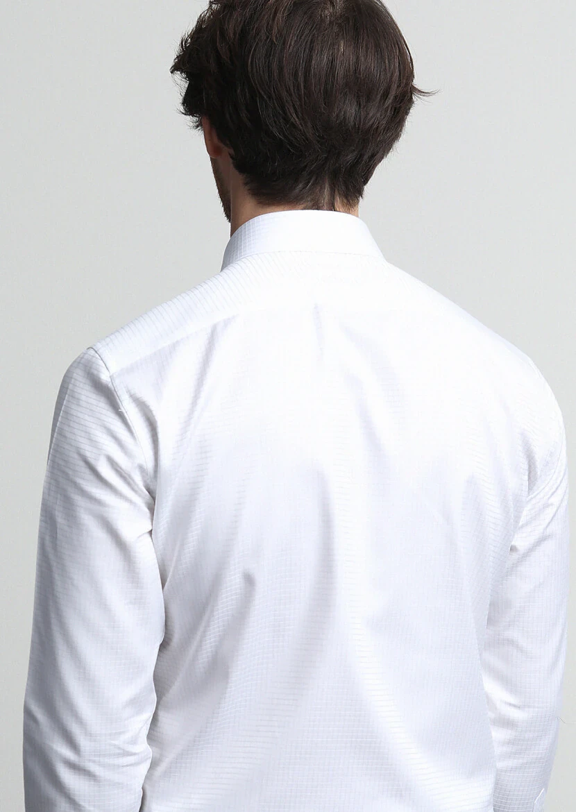 White Regular Fit Weaving Classical 100% Cotton Shirt - 4