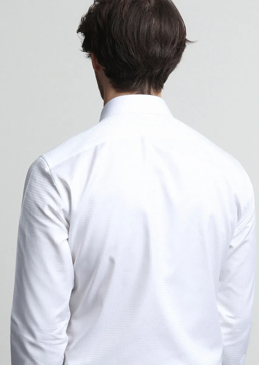 White Regular Fit Weaving Classical 100% Cotton Shirt - 4