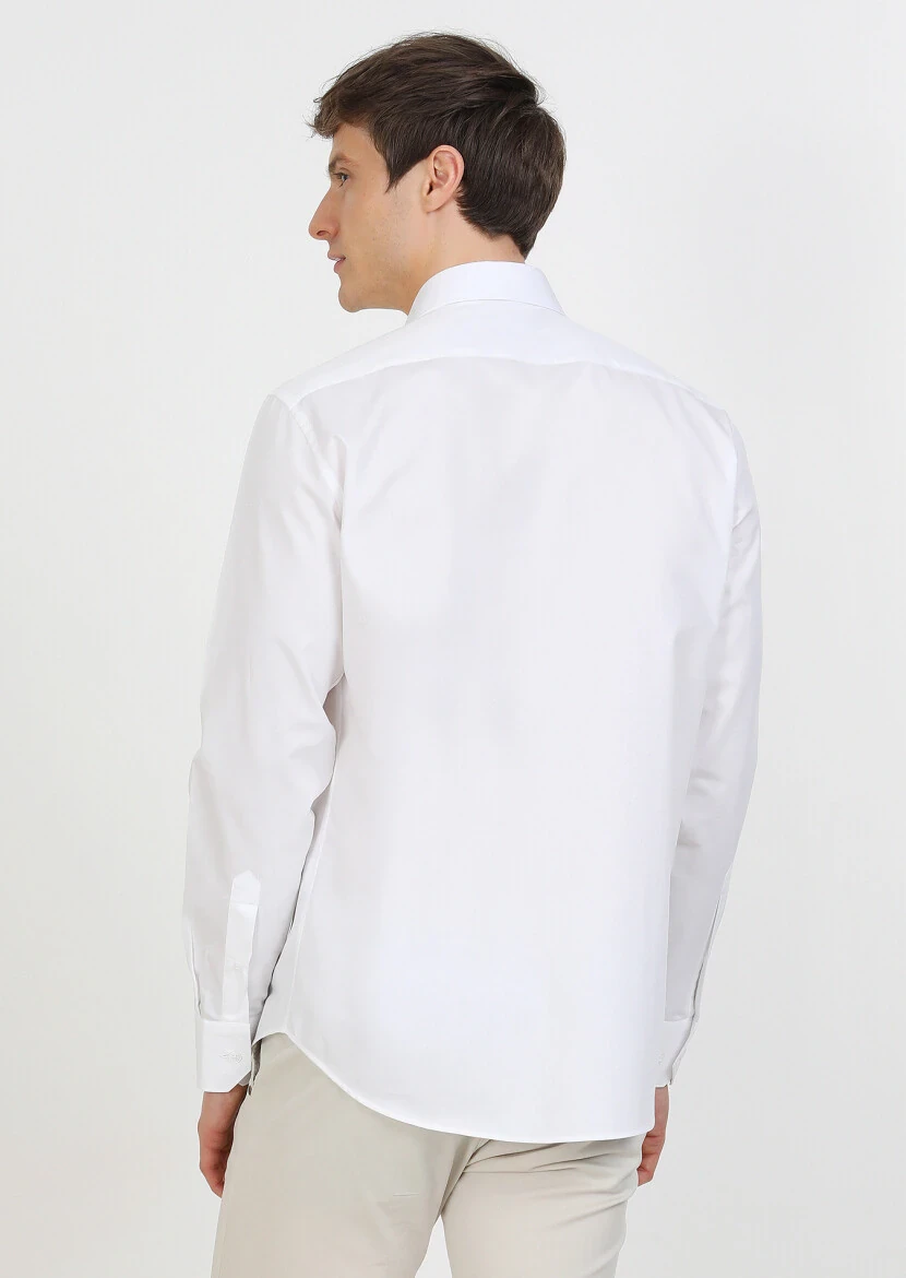 White Regular Fit Weaving Classical 100% Cotton Shirt - 4