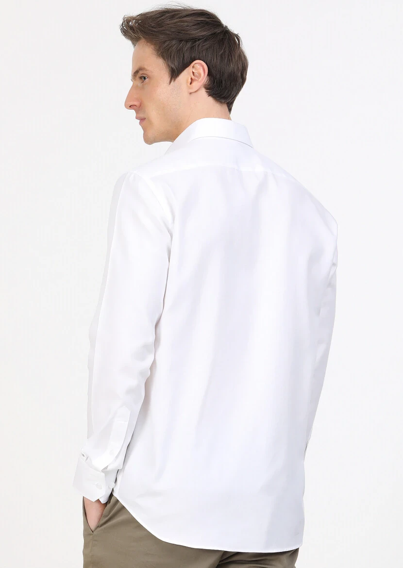 White Regular Fit Weaving Classical 100% Cotton Shirt - 5