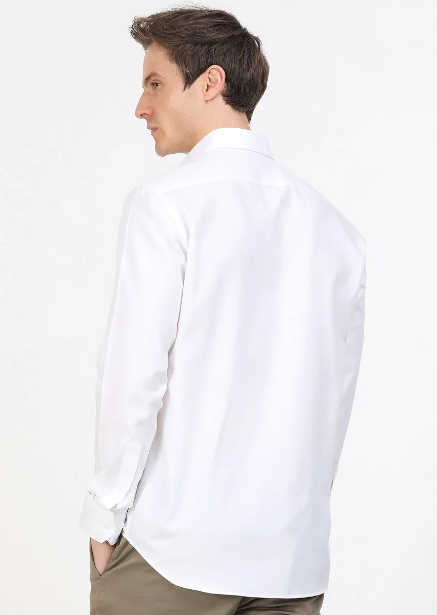 White Regular Fit Weaving Classical 100% Cotton Shirt - 5