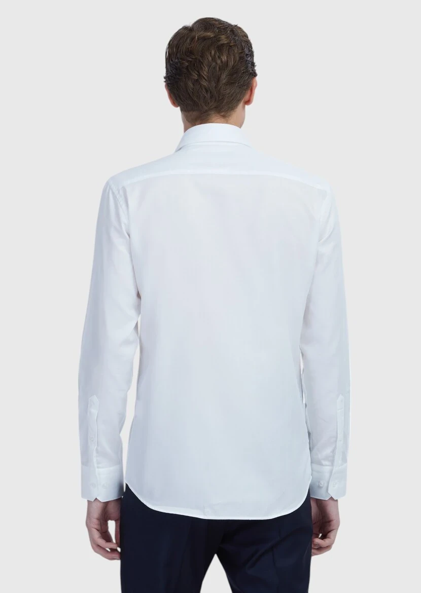 White Regular Fit Weaving Classical 100% Cotton Shirt - 5