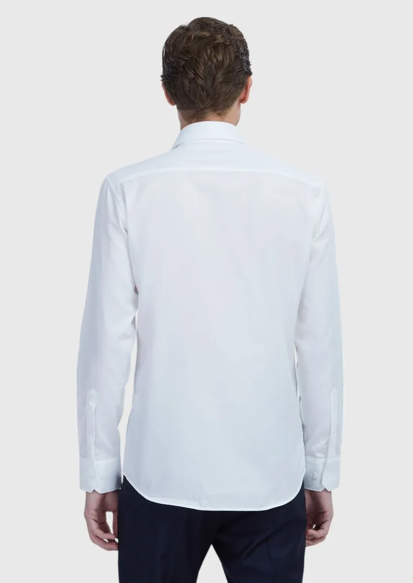 White Regular Fit Weaving Classical 100% Cotton Shirt - 5