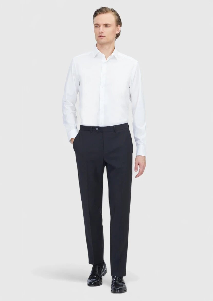 White Regular Fit Weaving Classical 100% Cotton Shirt - 2