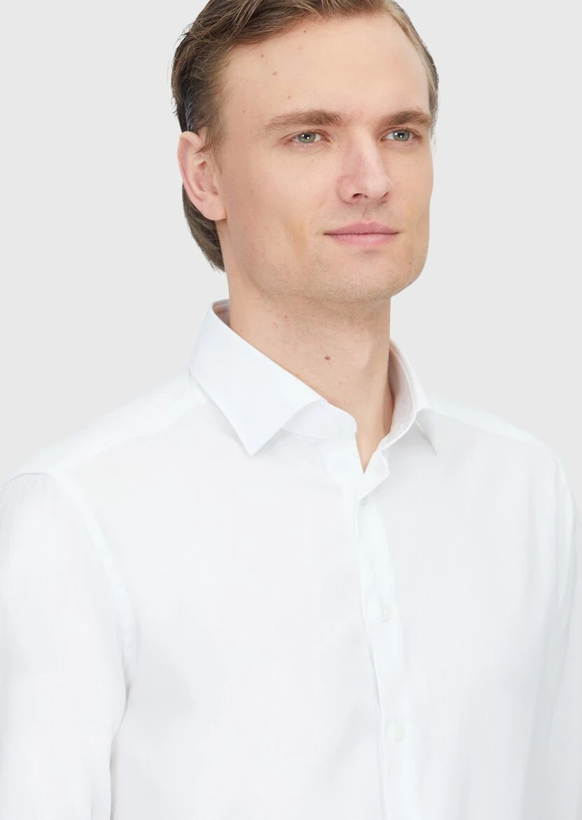 White Regular Fit Weaving Classical 100% Cotton Shirt - 3