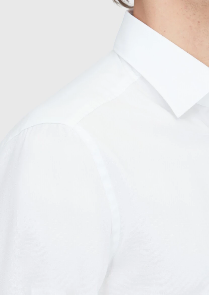 White Regular Fit Weaving Classical 100% Cotton Shirt - 4