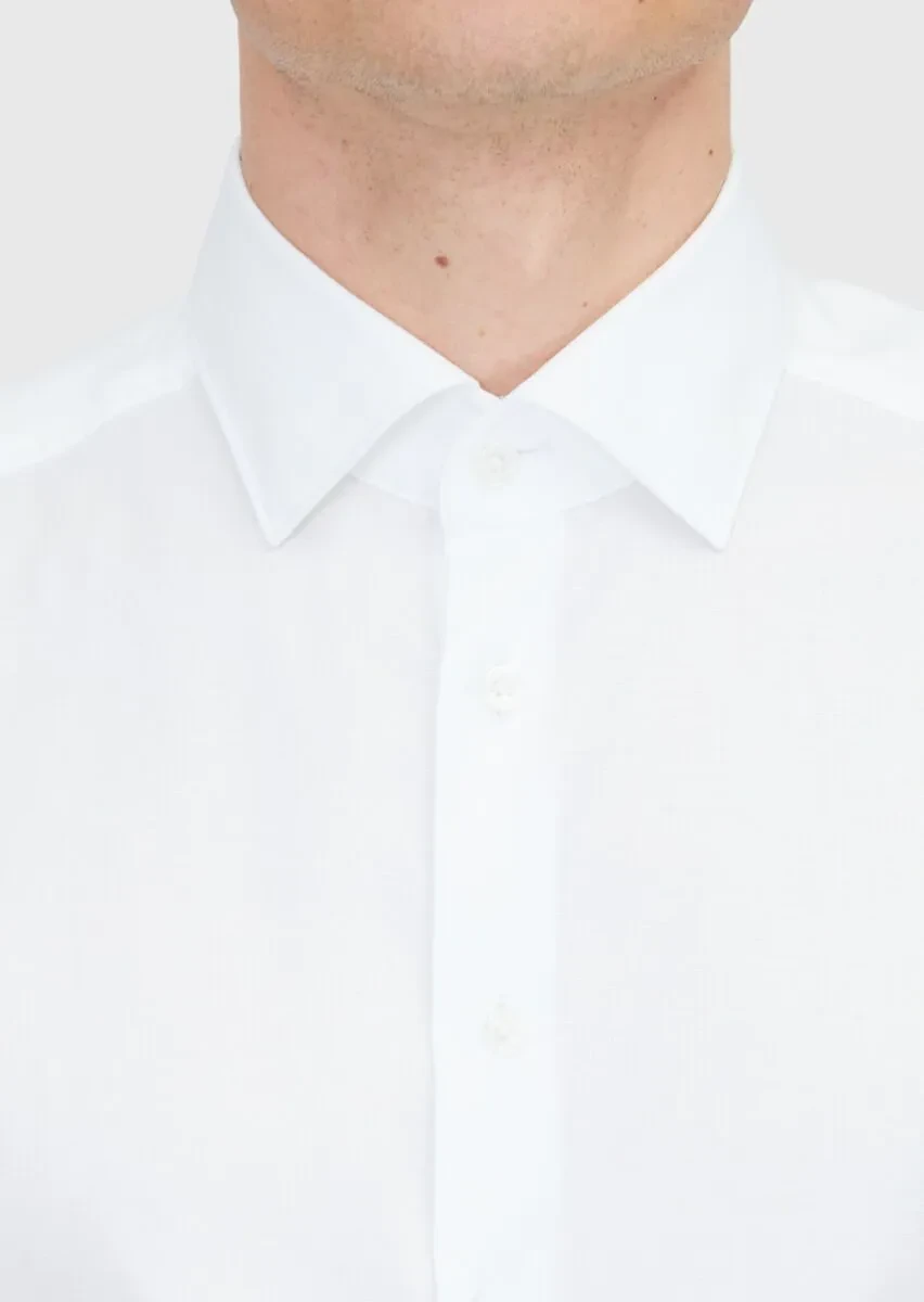 White Regular Fit Weaving Classical 100% Cotton Shirt - 5
