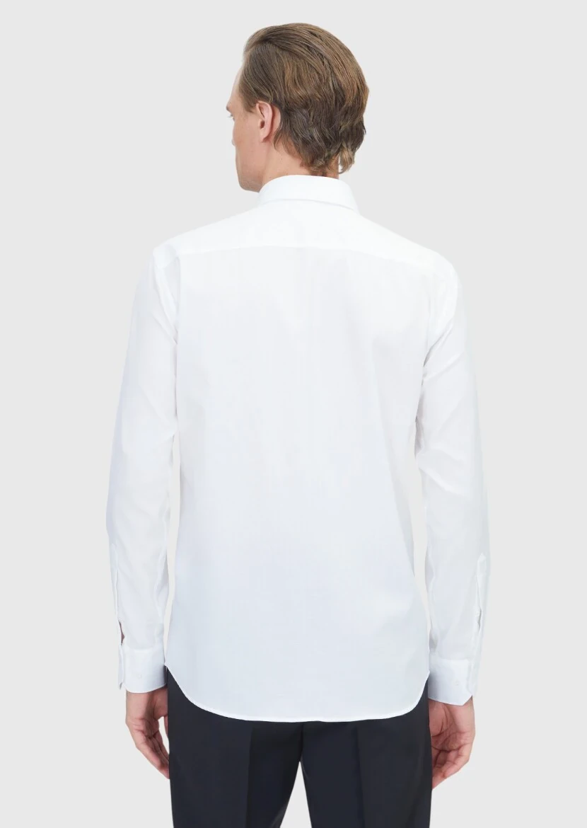 White Regular Fit Weaving Classical 100% Cotton Shirt - 6
