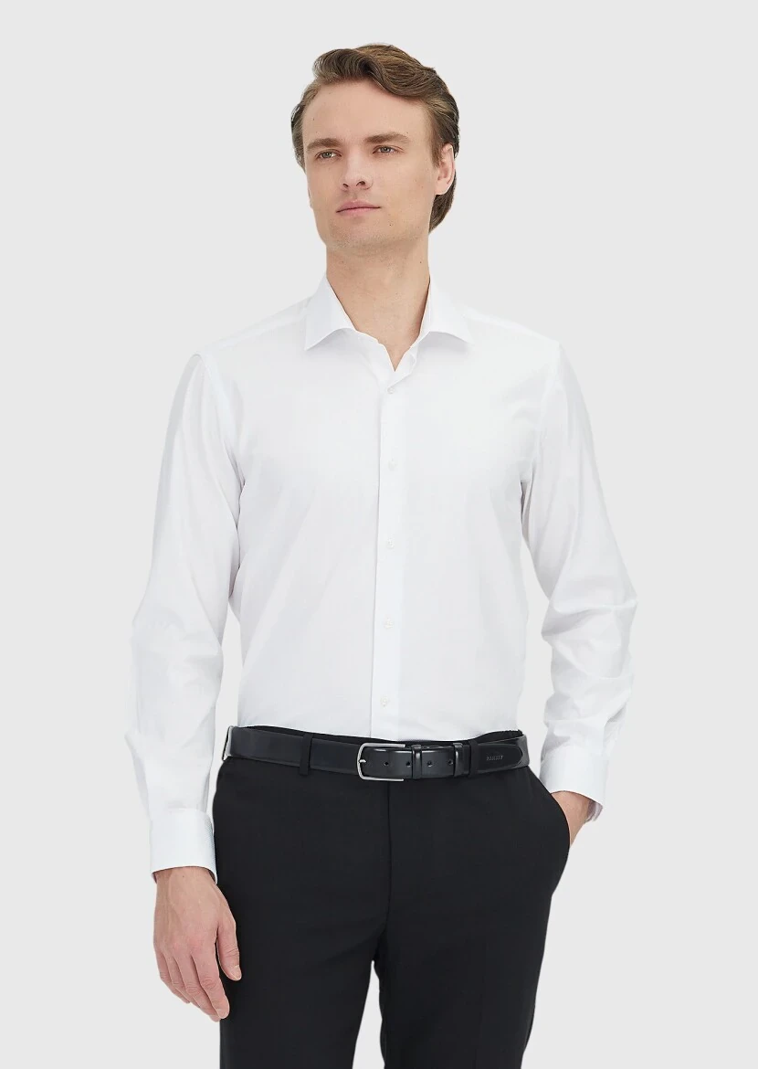 White Regular Fit Weaving Classical 100% Cotton Shirt - 1