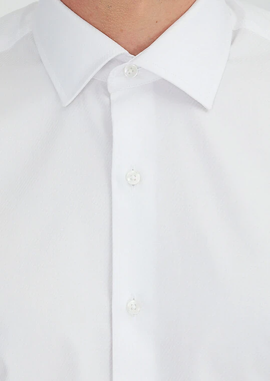 White Regular Fit Weaving Classical 100% Cotton Shirt - 4