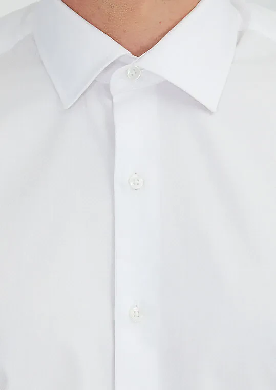 White Regular Fit Weaving Classical 100% Cotton Shirt - 4