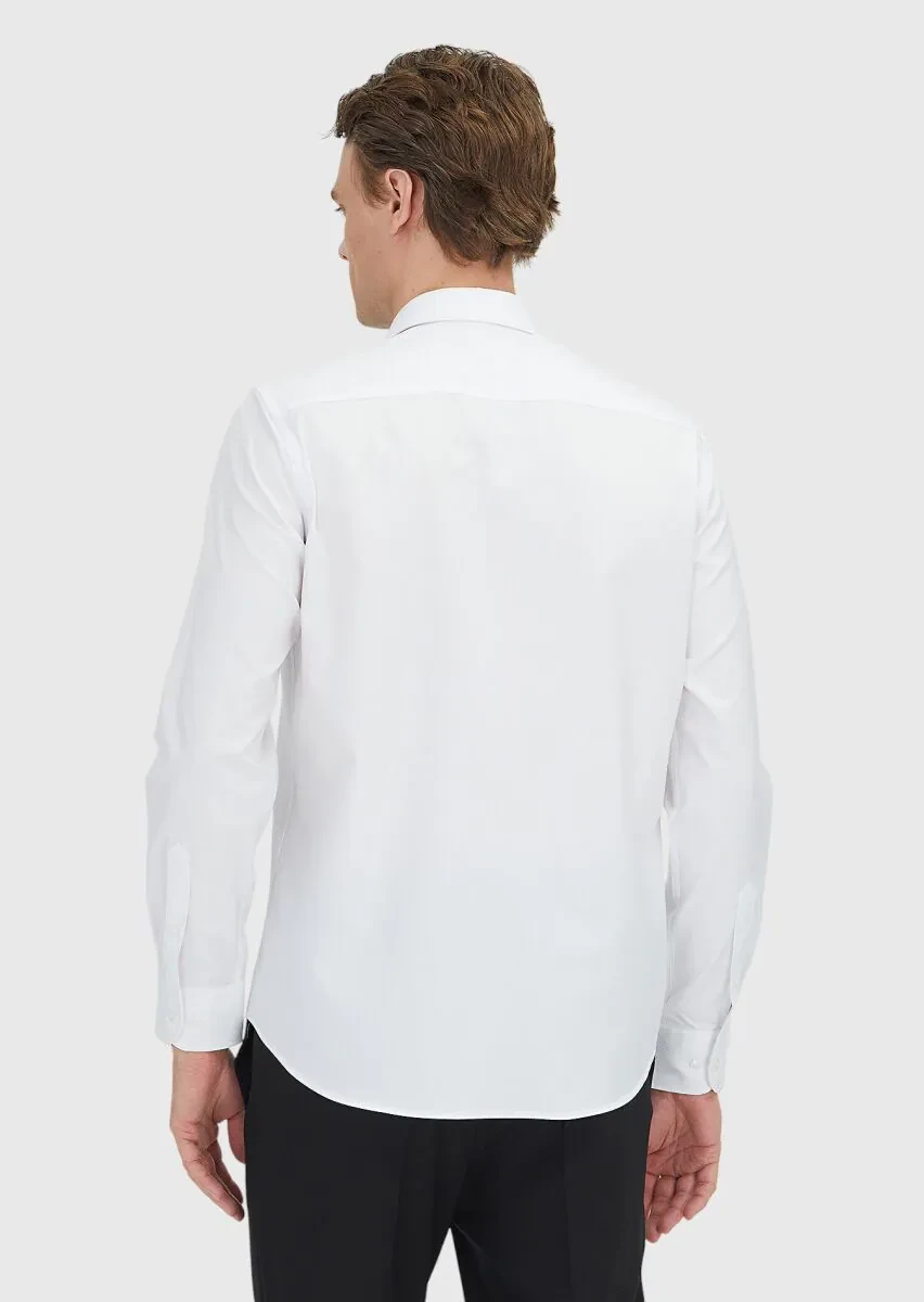 White Regular Fit Weaving Classical 100% Cotton Shirt - 5
