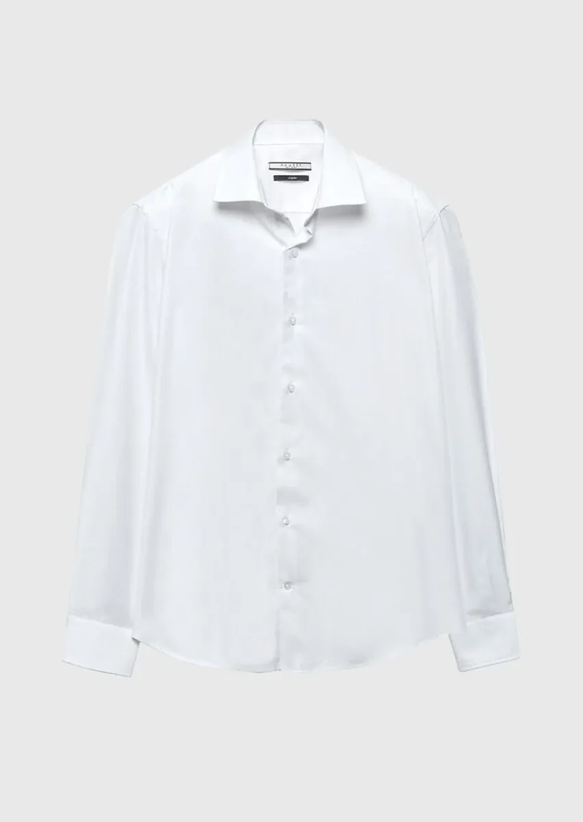 White Regular Fit Weaving Classical 100% Cotton Shirt - 6