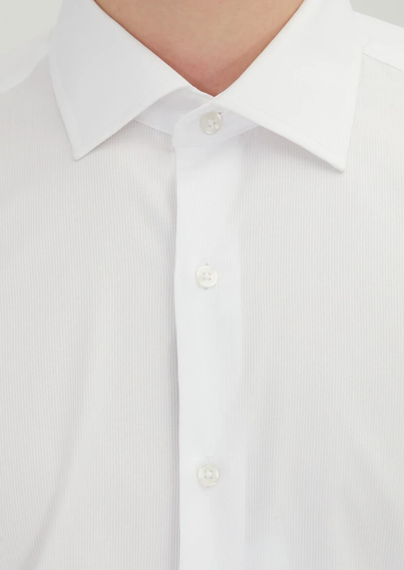 White Regular Fit Weaving Classical 100% Cotton Shirt - 4