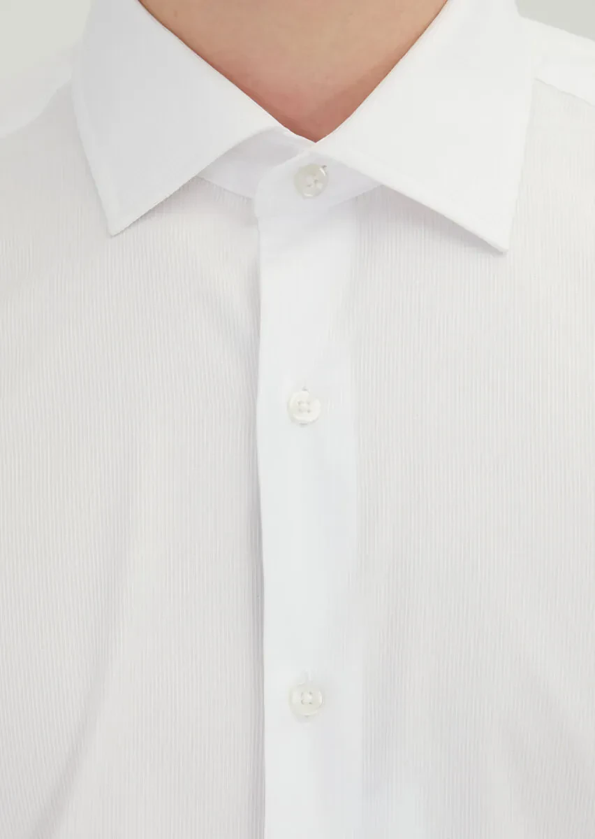White Regular Fit Weaving Classical 100% Cotton Shirt - 4