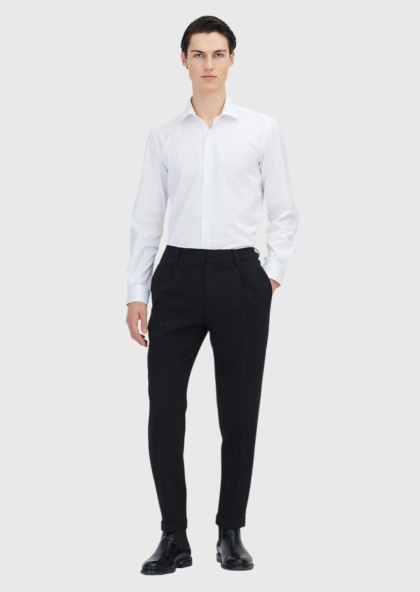 White Regular Fit Weaving Classical 100% Cotton Shirt - RAMSEY