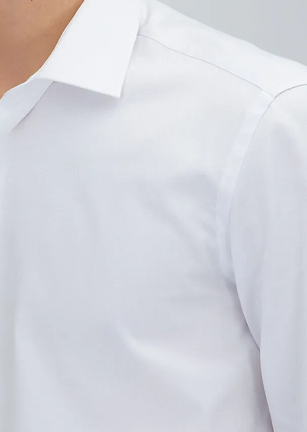 White Regular Fit Weaving Classical 100% Cotton Shirt - 3