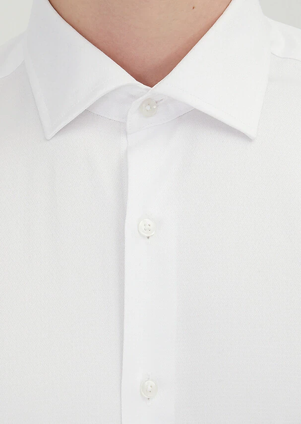 White Regular Fit Weaving Classical 100% Cotton Shirt - 4