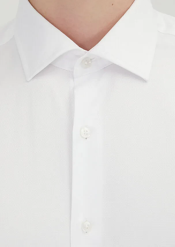 White Regular Fit Weaving Classical 100% Cotton Shirt - 4