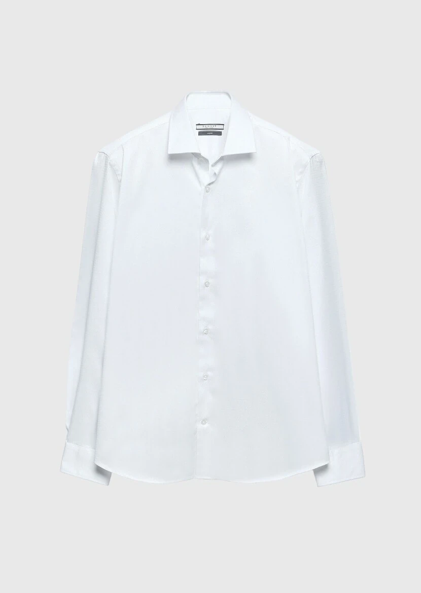 White Regular Fit Weaving Classical 100% Cotton Shirt - 6