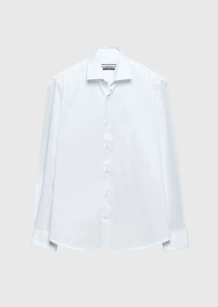White Regular Fit Weaving Classical 100% Cotton Shirt - 6