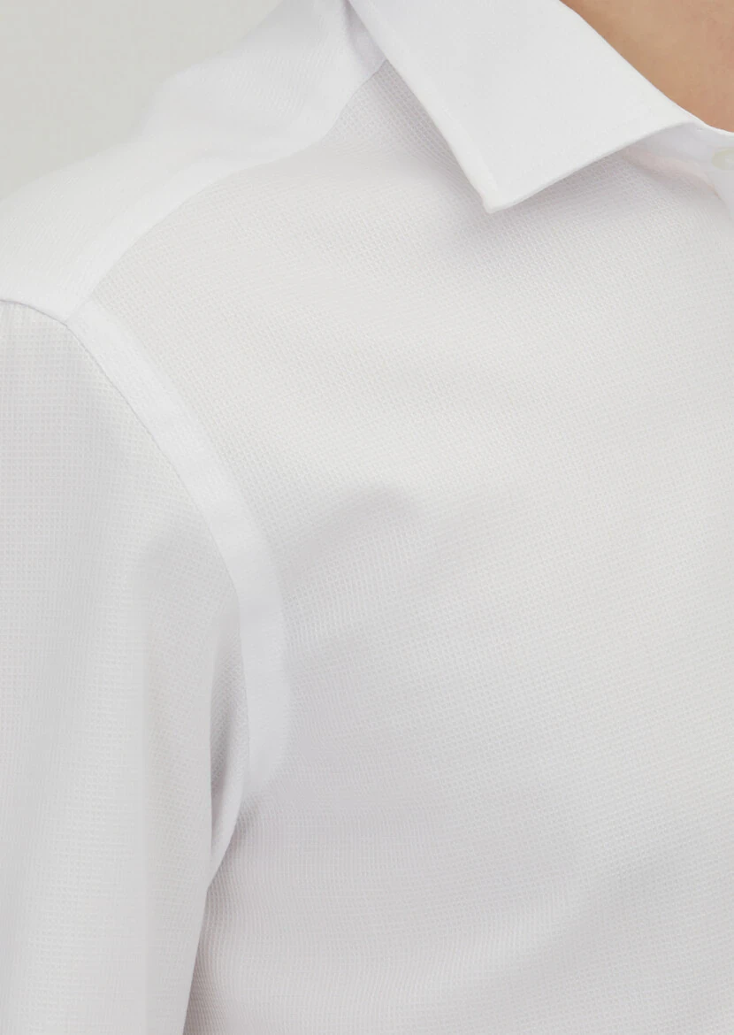 White Regular Fit Weaving Classical 100% Cotton Shirt - 3