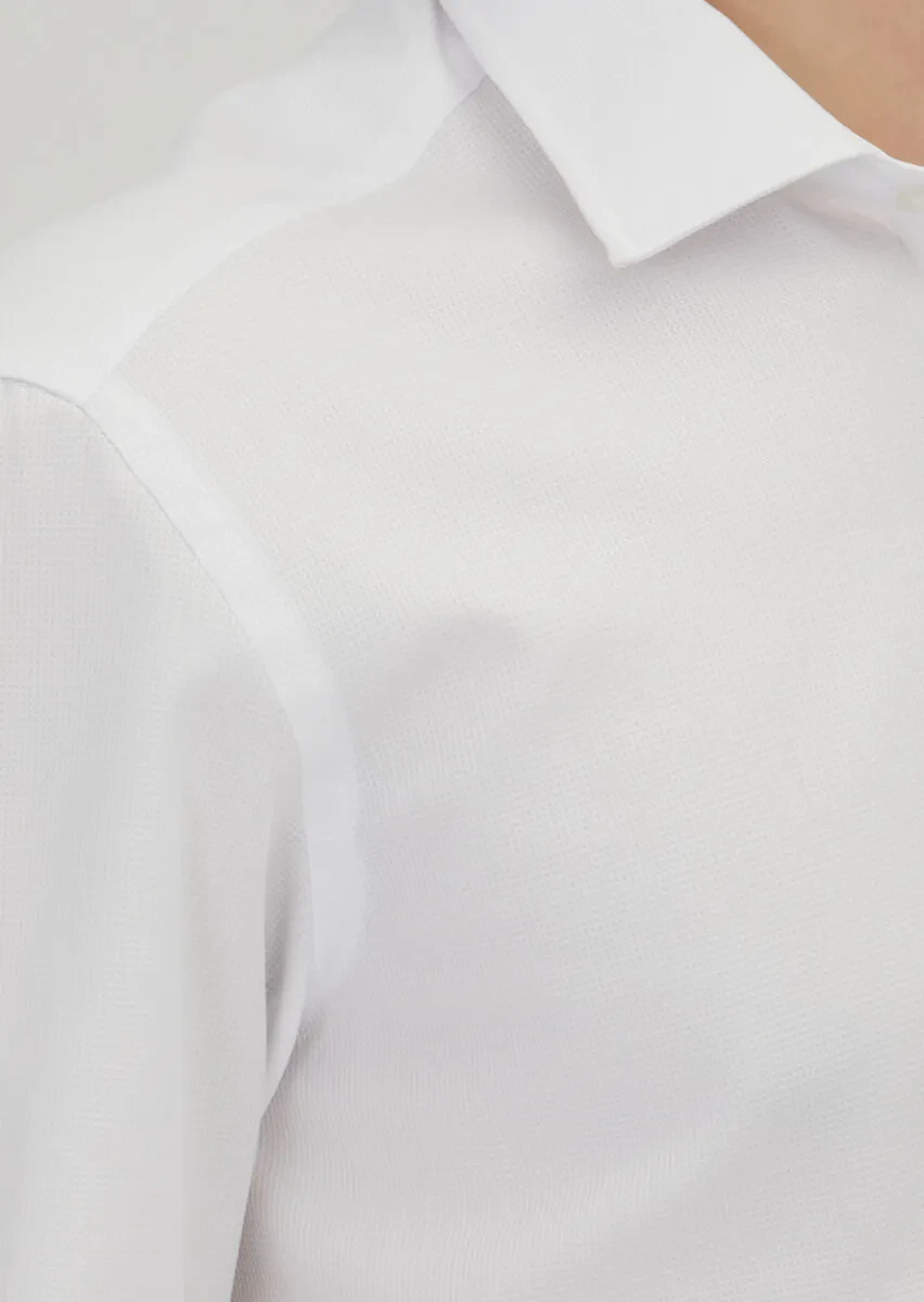 White Regular Fit Weaving Classical 100% Cotton Shirt - 3