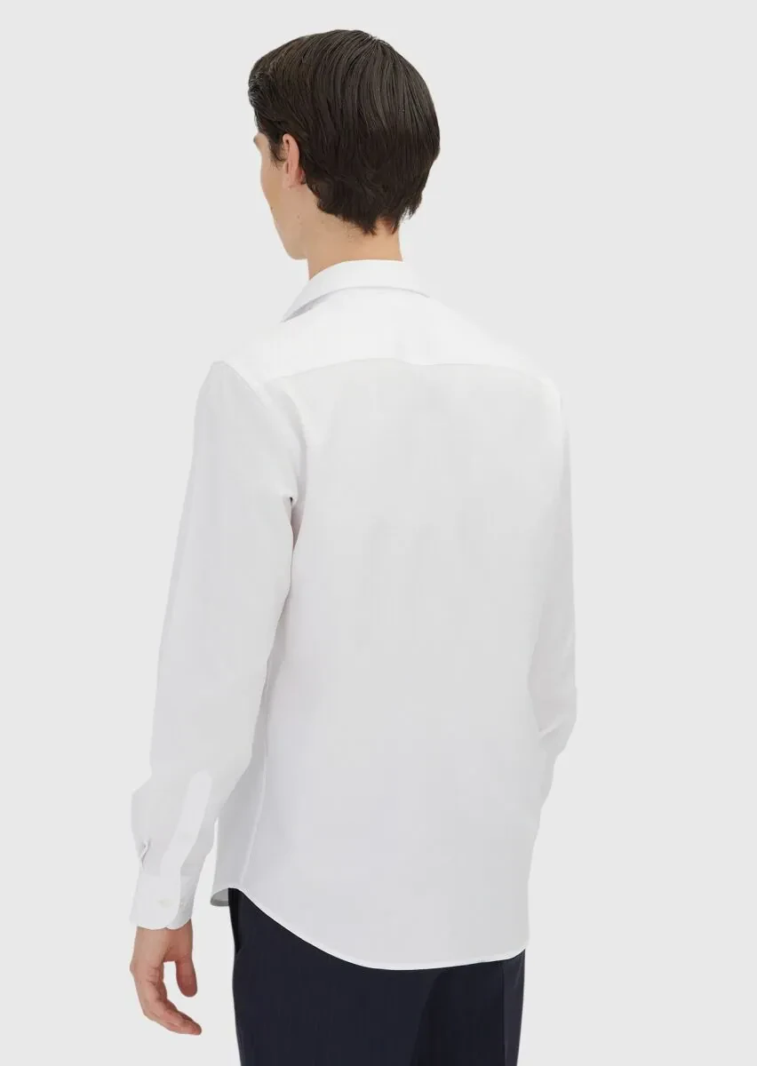 White Regular Fit Weaving Classical 100% Cotton Shirt - 5