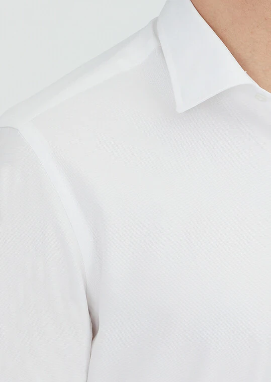 White Regular Fit Weaving Classical 100% Cotton Shirt - 3