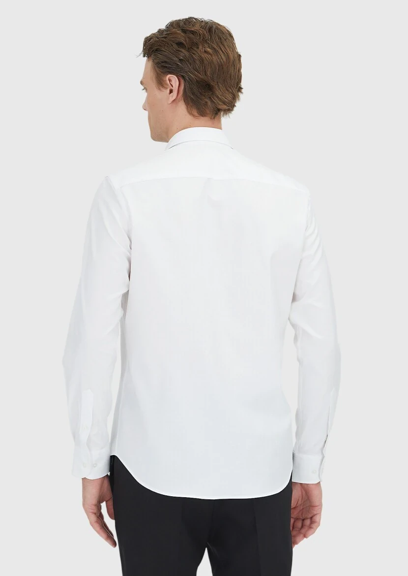 White Regular Fit Weaving Classical 100% Cotton Shirt - 5