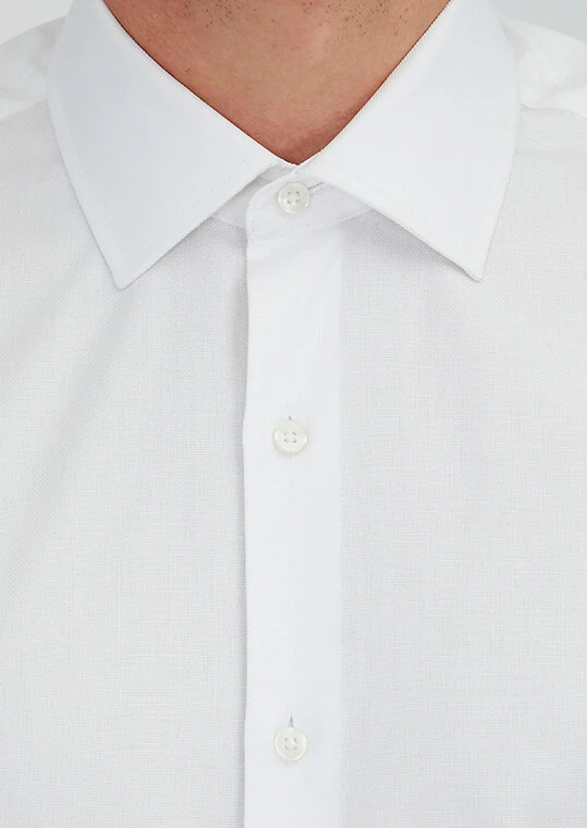 White Regular Fit Weaving Classical 100% Cotton Shirt - 3