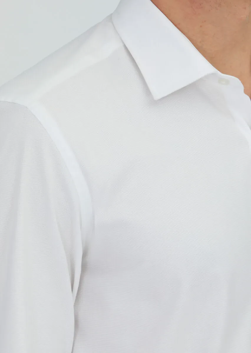 White Regular Fit Weaving Classical 100% Cotton Shirt - 4