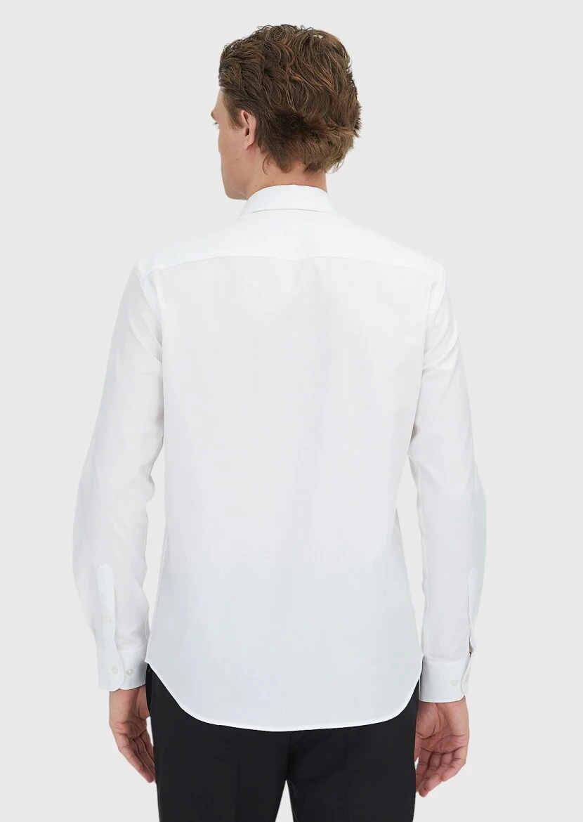 White Regular Fit Weaving Classical 100% Cotton Shirt - 5
