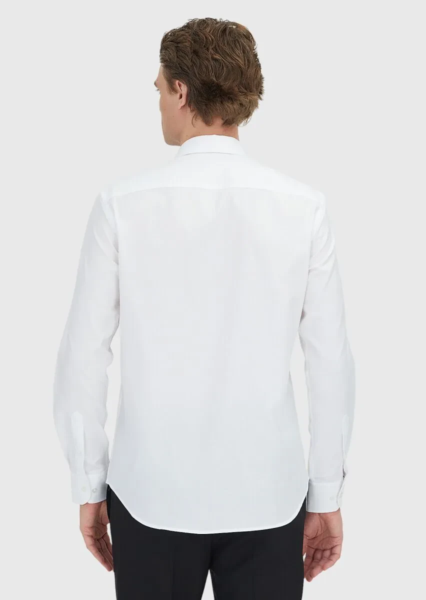 White Regular Fit Weaving Classical 100% Cotton Shirt - 5