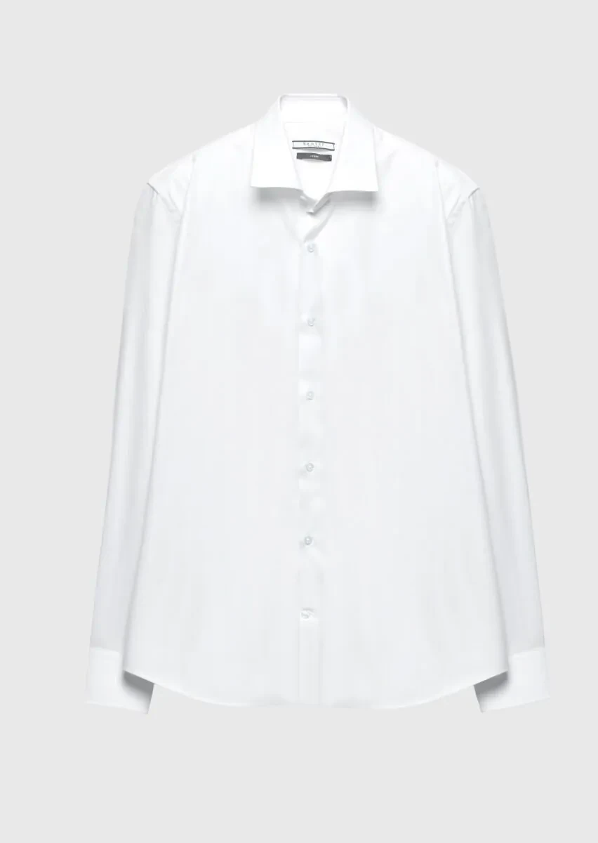 White Regular Fit Weaving Classical 100% Cotton Shirt - 6